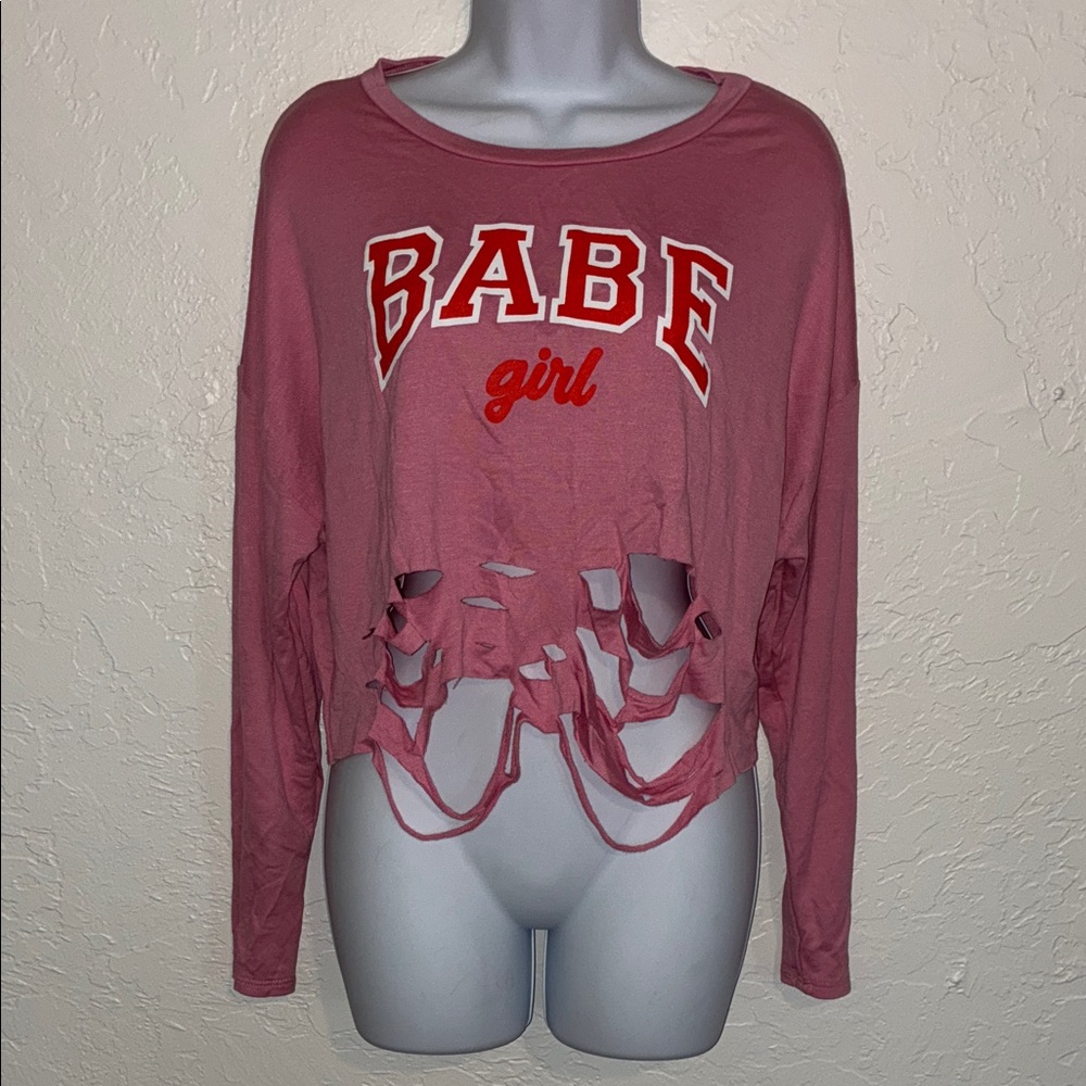 Love J Pink Long Sleeve Tee with Cut-Out Design $10